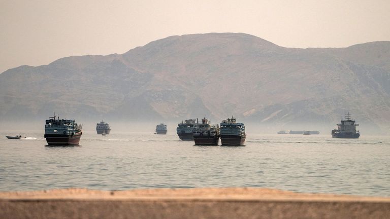 Vessels around Strait of Hormuz, as seen from Oman's Musandam
